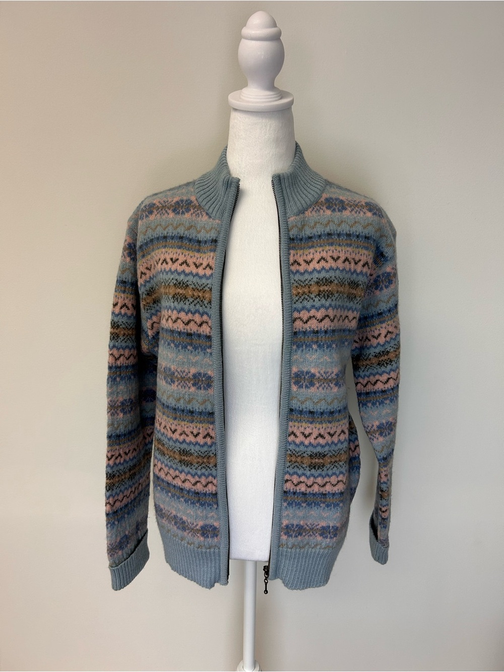Vintage Tabi 100% Wool Fair Isle Zip Cardigan M Nordic